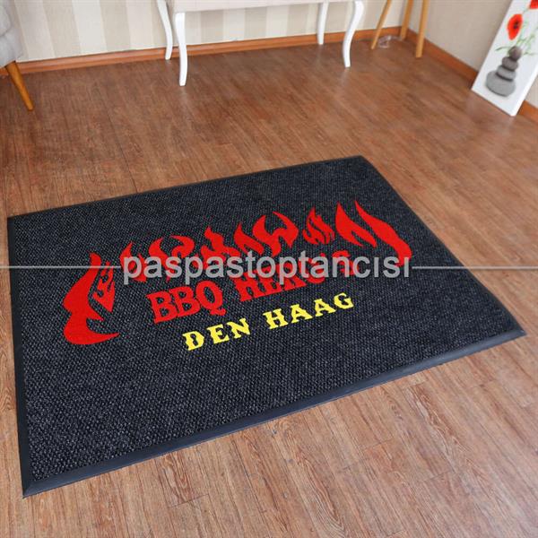Cafe ve Restaurant Logolu Siyah Halı Paspas