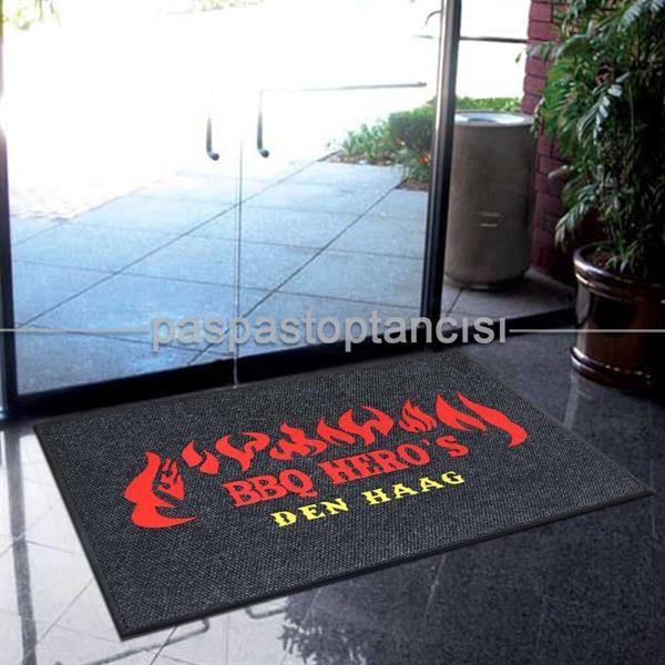 Cafe ve Restaurant Logolu Siyah Halı Paspas