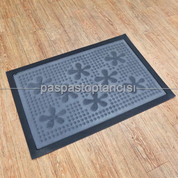 Kapı Paspası Halı Paspas Çiçekler Gri