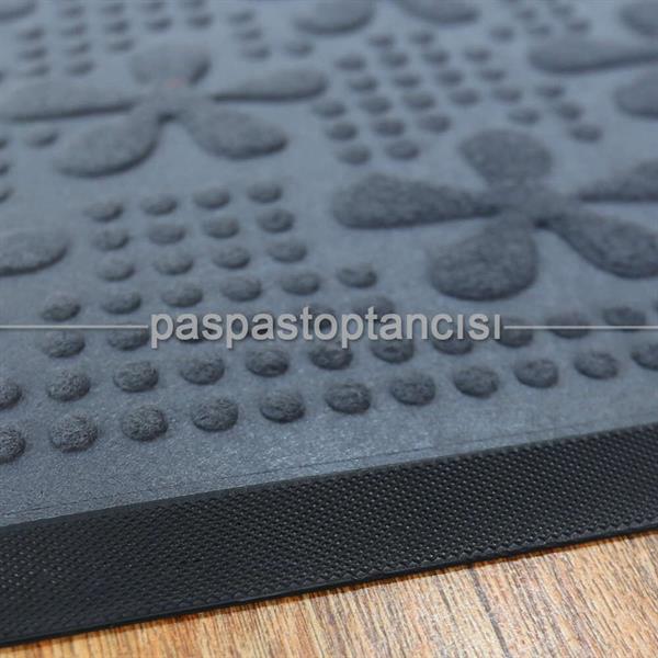 Kapı Paspası Halı Paspas Çiçekler Gri