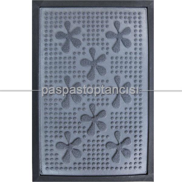 Kapı Paspası Halı Paspas Çiçekler Gri