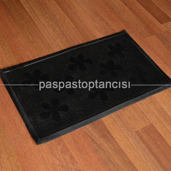 Kapı Paspası Halı Paspas Çiçekler Siyah