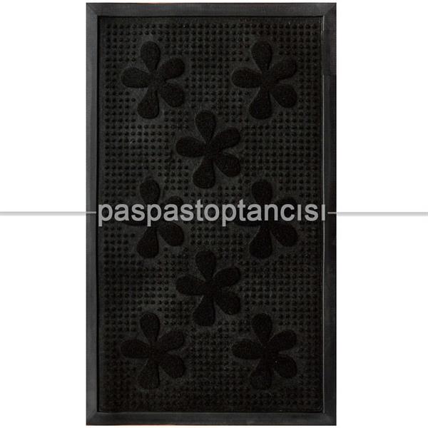 Kapı Paspası Halı Paspas Çiçekler Siyah