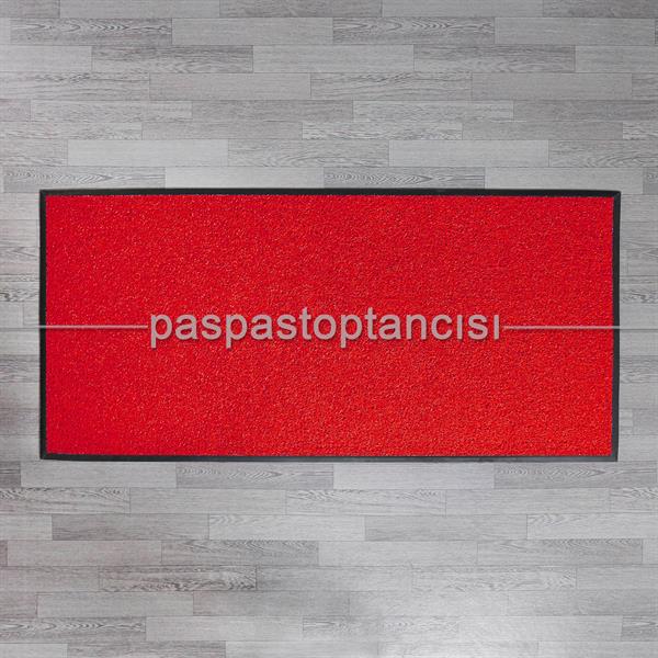 Özel Kauçuk Kenarlıklı Kaymaz Kırmızı Kıvırcık Paspas