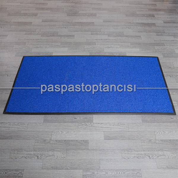 Özel Kauçuk Kenarlıklı Kaymaz Mavi Kıvırcık Paspas