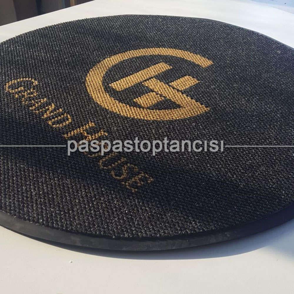 Açık Kahve Logolu Yuvarlak Halı Paspas