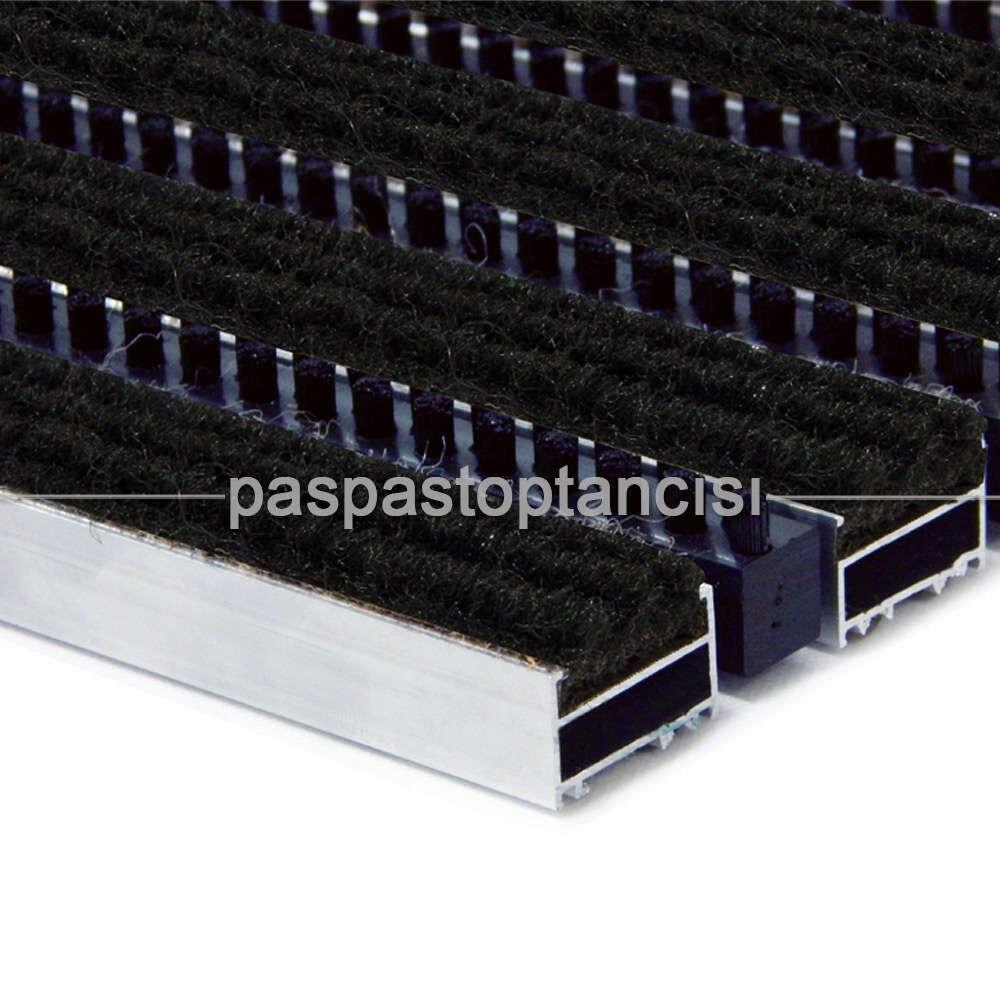 Alüminyum Metal Paspas Halı Fitilli ve İnce Fırçalı Siyah