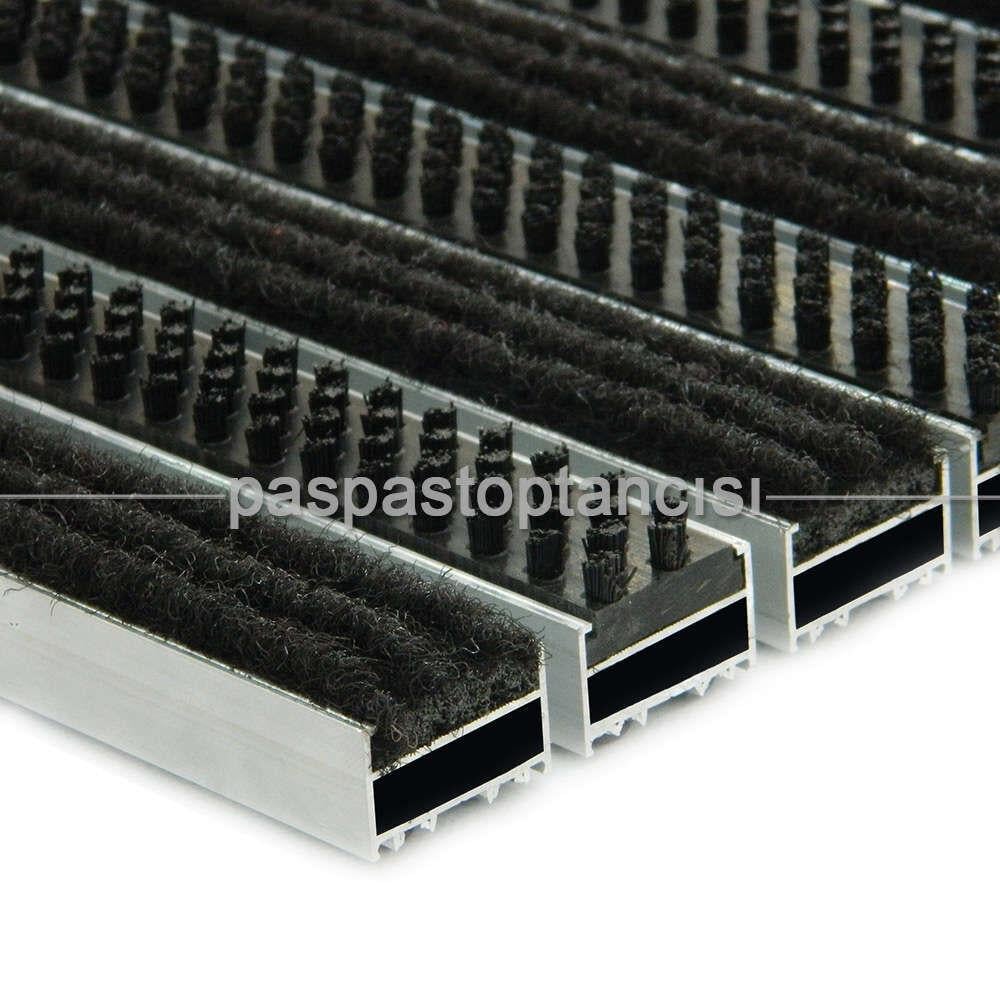 Alüminyum Metal Paspas Halı Fitilli ve Plastik Fırçalı Siyah