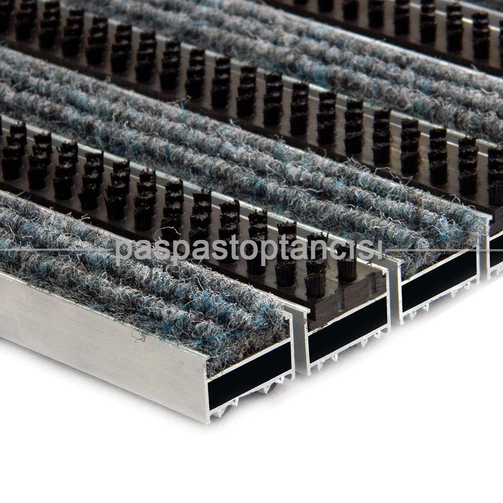 Alüminyum Metal Paspas Halı Fitilli ve Plastik Fırçalı Gri