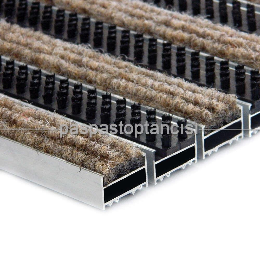 Alüminyum Metal Paspas Halı Fitilli ve Plastik Fırçalı Açık Kahve