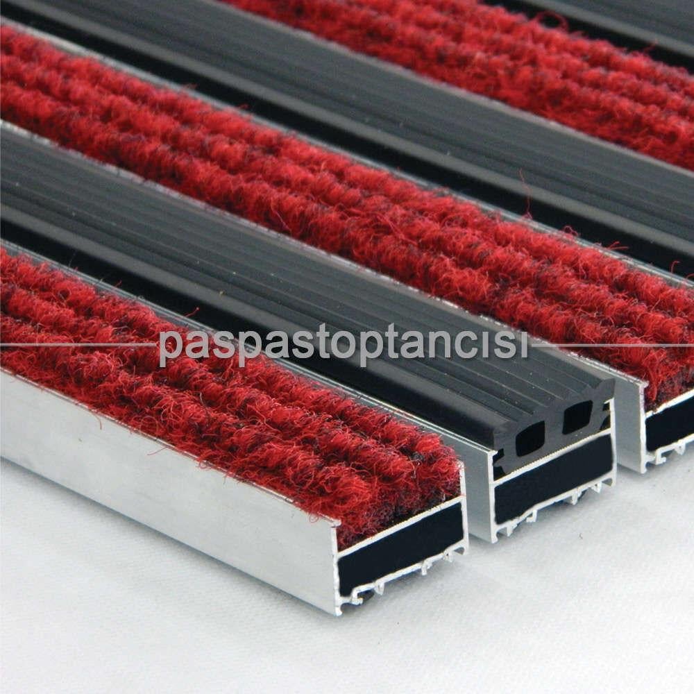 Alüminyum Metal Paspas Halı ve Lastik Fitilli Siyah - Kırmızı