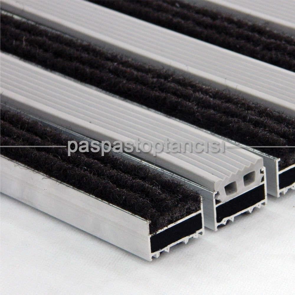 Alüminyum Metal Paspas Halı ve Lastik Fitilli Gri - Siyah