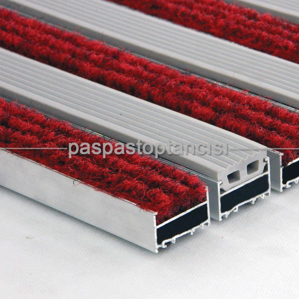 Alüminyum Metal Paspas Halı ve Lastik Fitilli Gri - Kırmızı