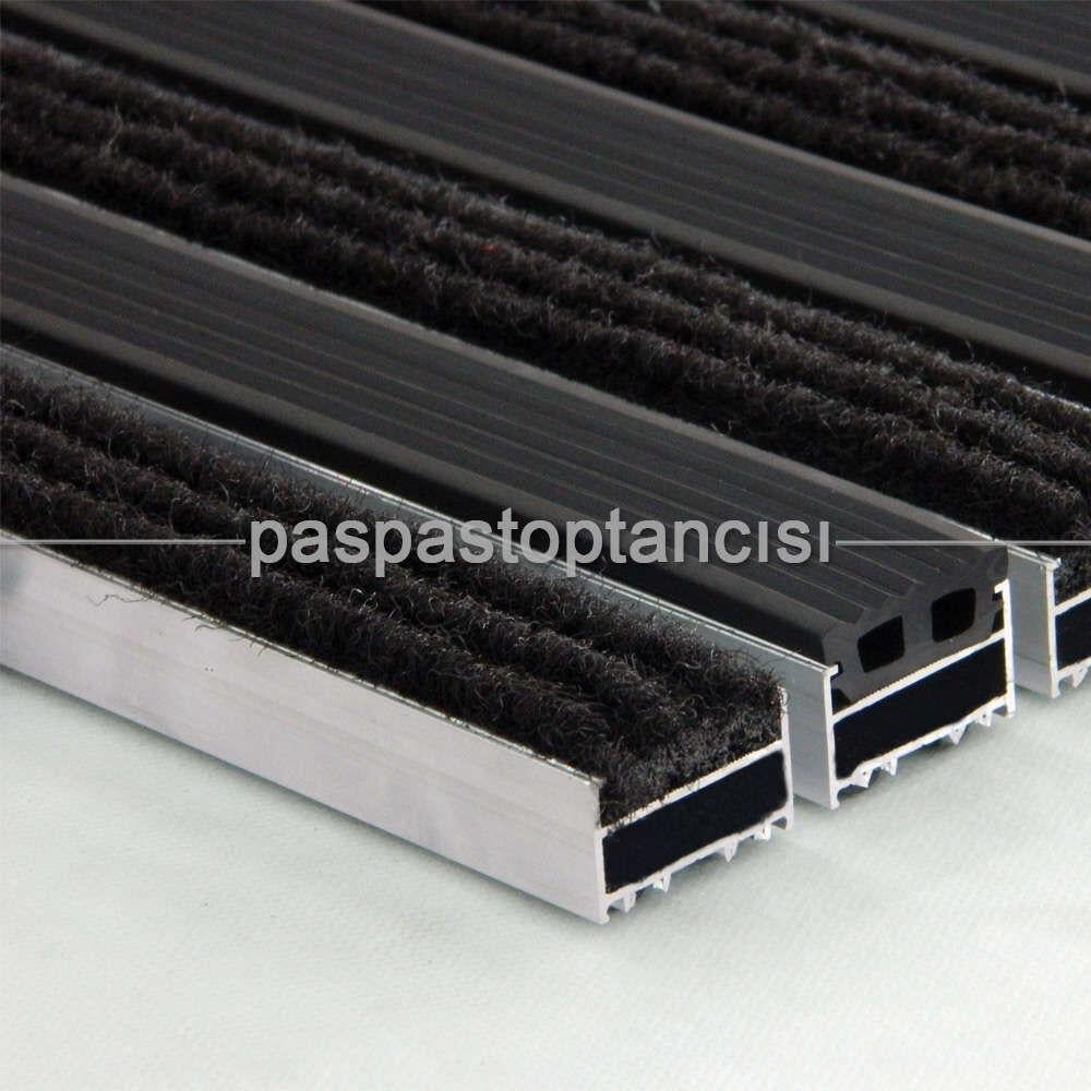 Alüminyum Metal Paspas Halı ve Lastik Fitilli Siyah