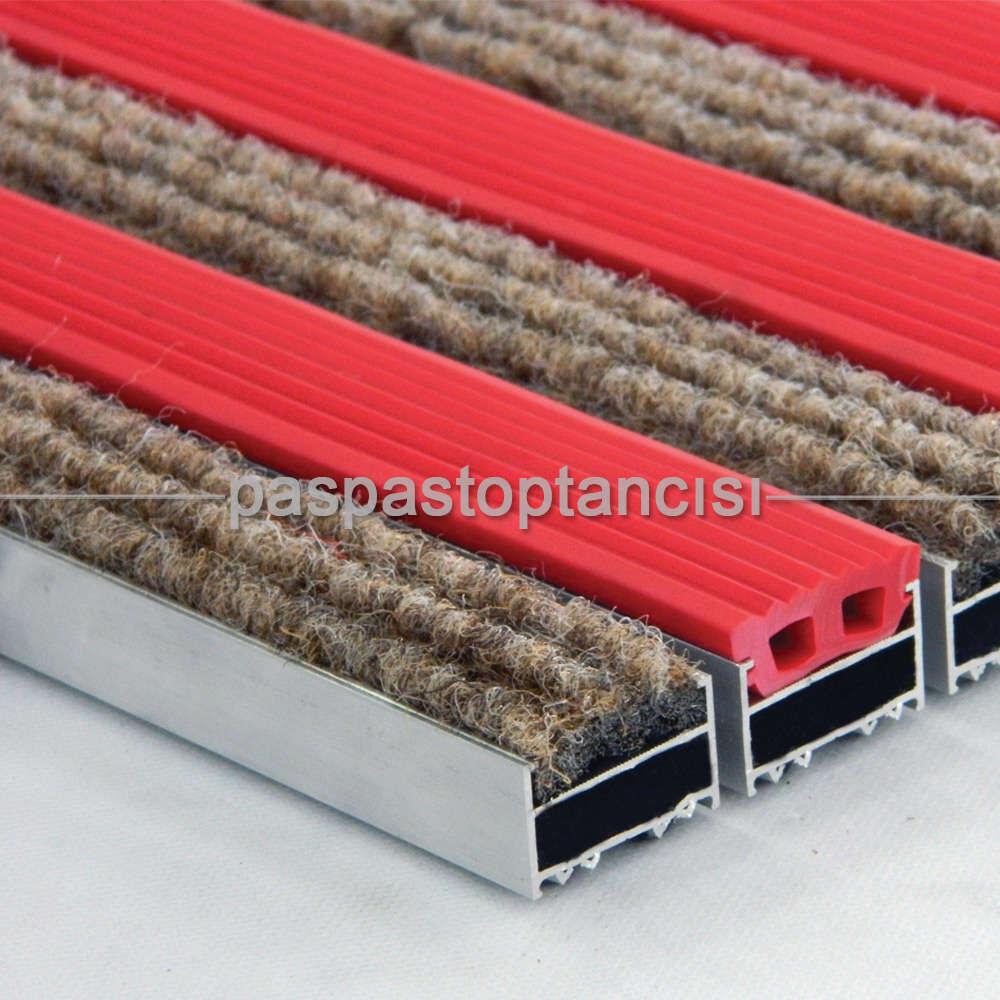 Alüminyum Metal Paspas Halı ve Lastik Fitilli Kırmızı - Kahve