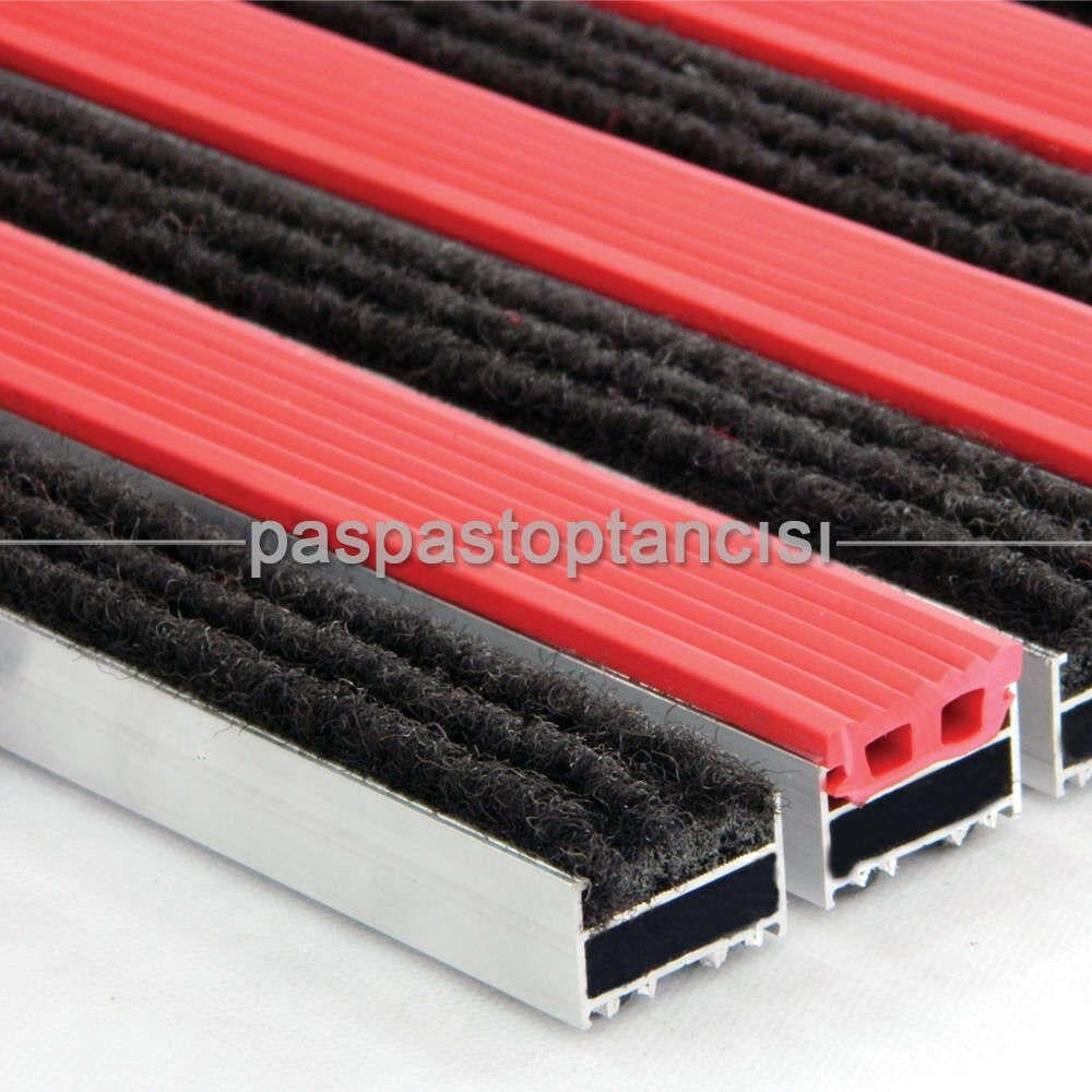 Alüminyum Metal Paspas Halı ve Lastik Fitilli Kırmızı - Siyah