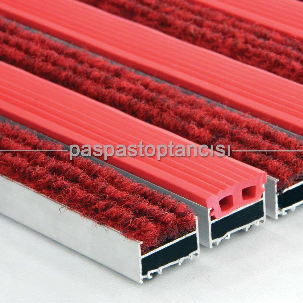 Alüminyum Metal Paspas Halı ve Lastik Fitilli Kırmızı