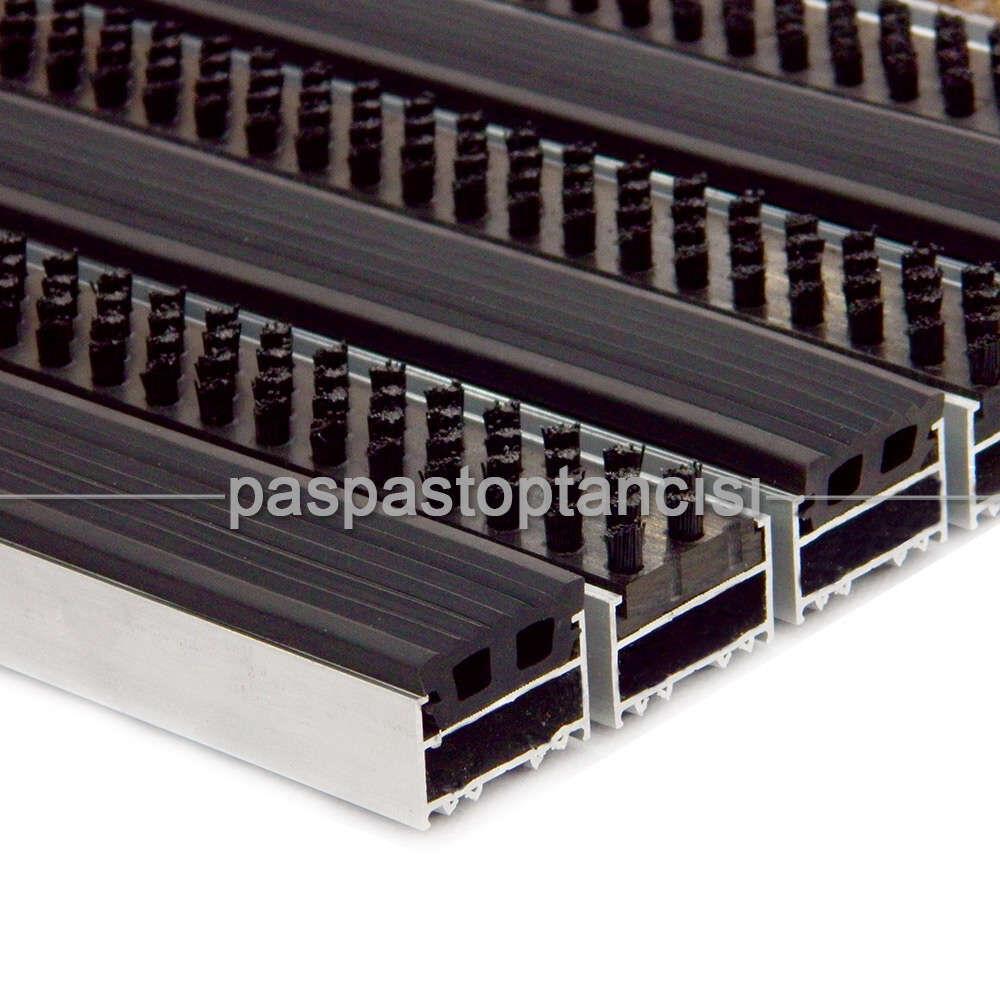 Alüminyum Metal Paspas Lastik ve Fırça Fitilli Siyah
