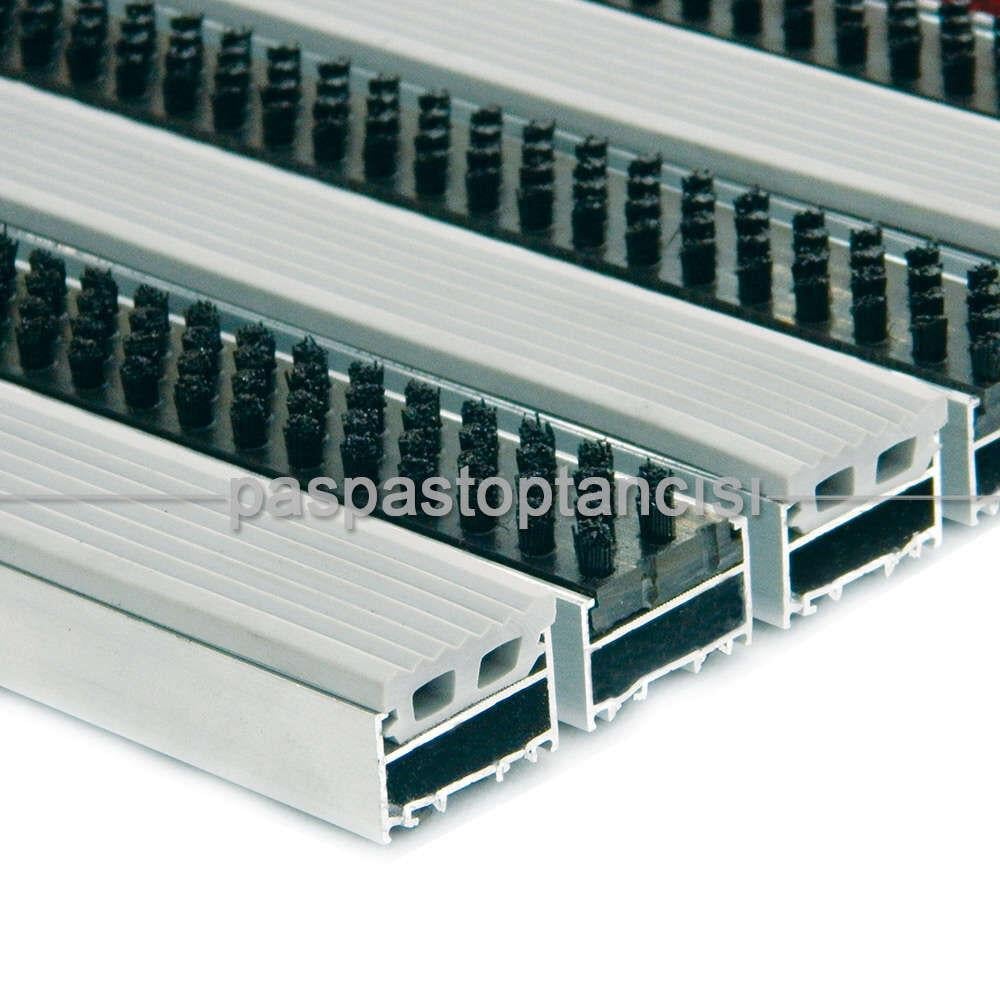 Alüminyum Metal Paspas Lastik ve Fırça Fitilli Gri
