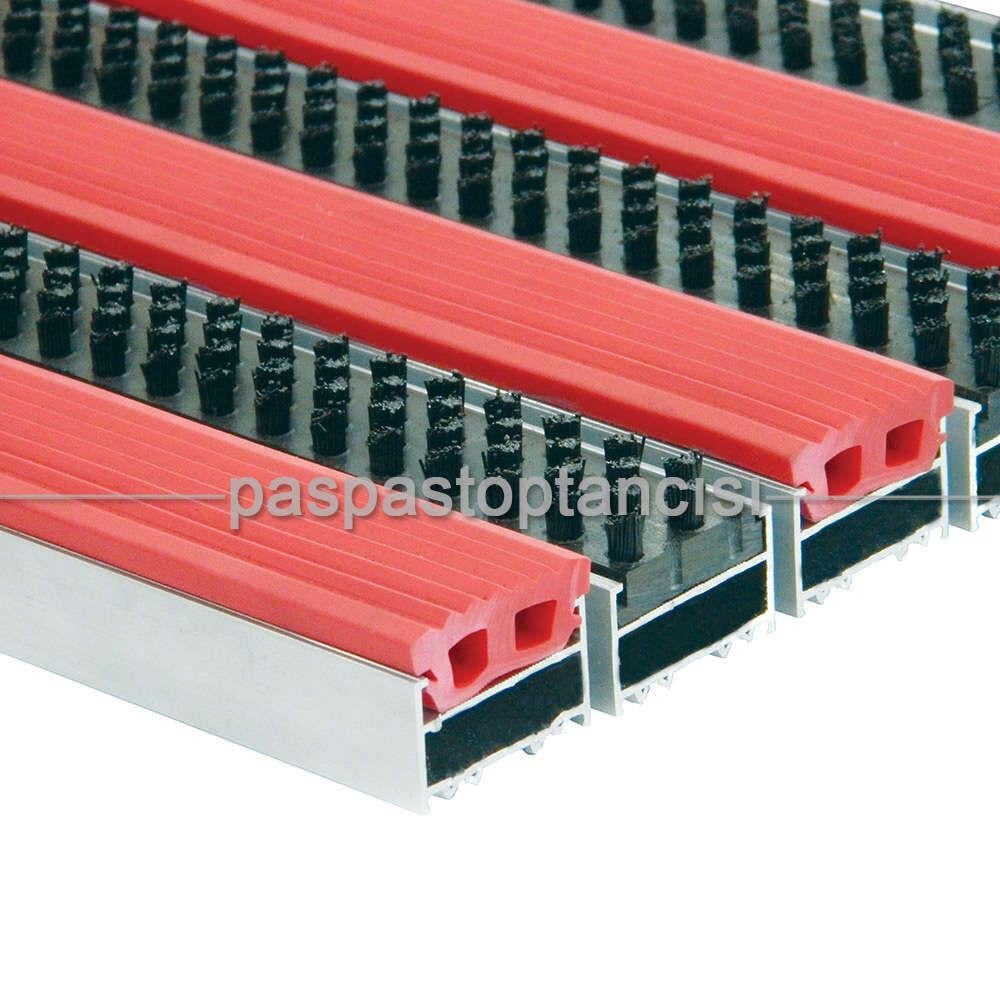 Alüminyum Metal Paspas Lastik ve Fırça Fitilli Kırmızı