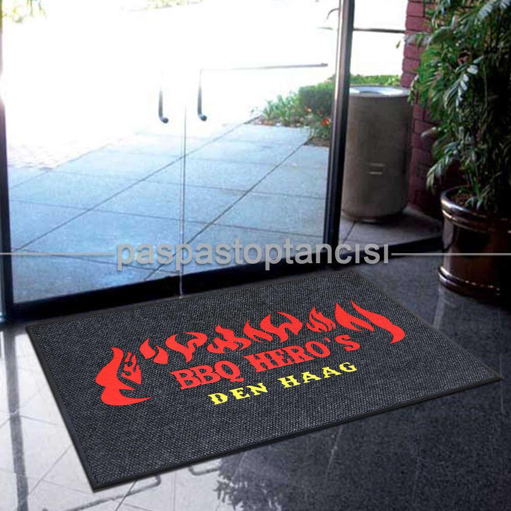 Cafe ve Restaurant Logolu Siyah Halı Paspas