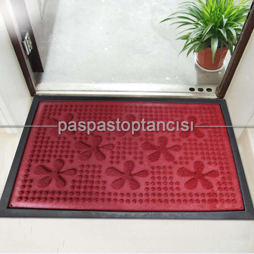Kapı Paspası Halı Paspas Çiçekler Bordo