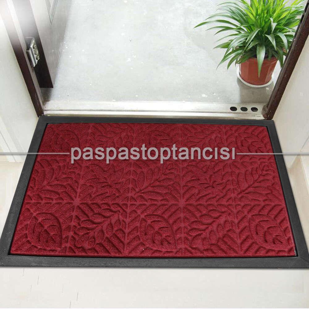 Kapı Paspası Halı Paspas Yapraklar Bordo