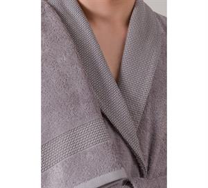 Cotton Box Bambu 3D Nakışlı Aile Bornoz Seti Violet Mürdüm-Gri