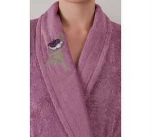 Cotton Box Bambu 3D Nakışlı Aile Bornoz Seti Violet Mürdüm-Gri