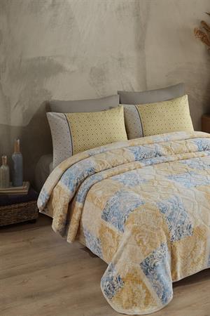 İyi Geceler İstanbul Emboss Baskılı Çift Kişilik Battaniye Vanessa Hardal