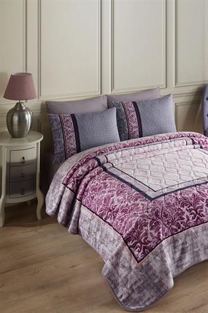 İyi Geceler İstanbul Emboss Baskılı Çift Kişilik Battaniye Versay Lila