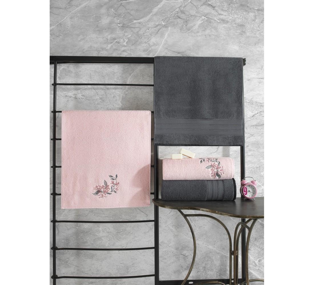 Cotton Box Colorful %100 Pamuk Hamam Havlu Seti Antrasit-Pembe
