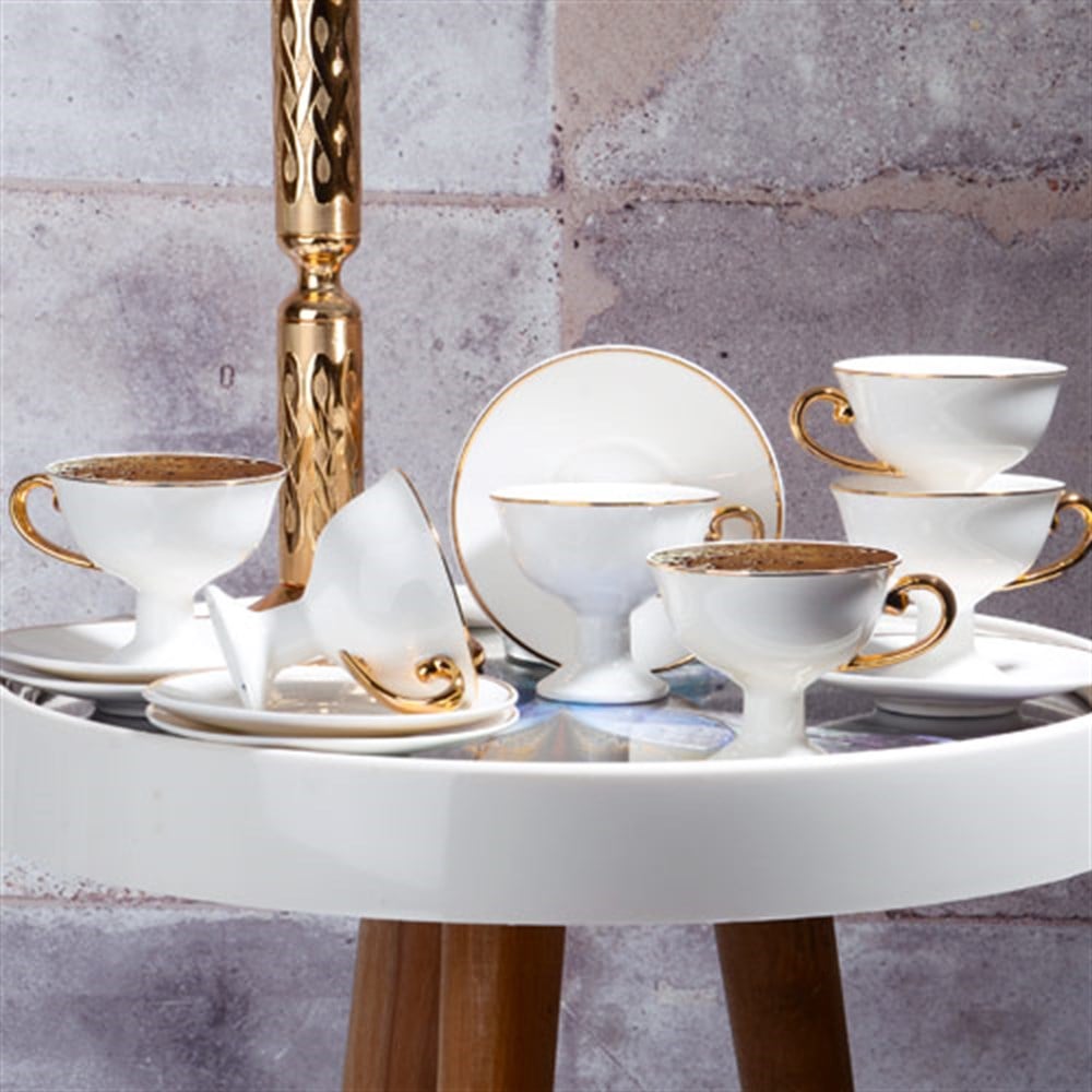 Kosova BYZ-010 New Bone China 6'lı Yaldızlı Fincan Takımı