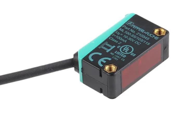 PEPPERL FUCHS SENSÖR ,ML100-55/103/115,Minyatür Gövde 10-30VDC PNP 5000mm Algılama Kırmızı, Kablolu Reflektörlü Fotosel Sensör