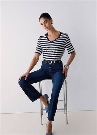 Düğme Detaylı Bootcut Jean Pantolon