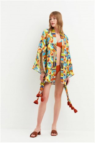 Desenli Retro Kimono