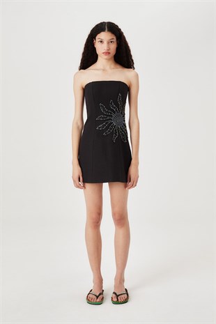 Siyah Straplez Mini Elbise