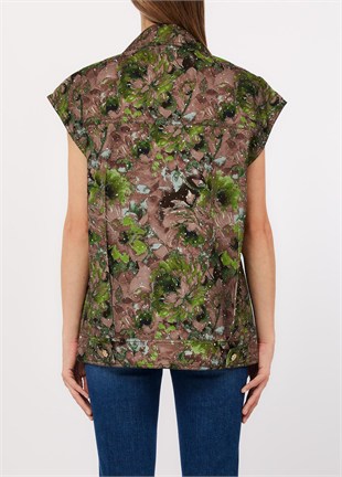 Floral Desenli Denim Yelek