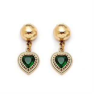 Terra Vein Yeşil Zirkon Kalp Charm İğneli Küpe