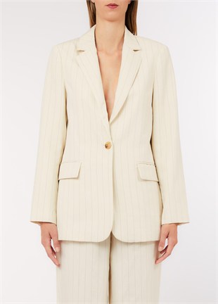 Bej Çizgili Blazer
