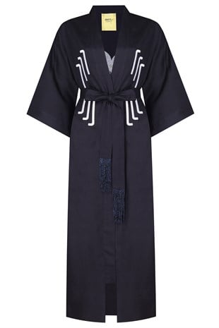 Lacivert Uzun Kimono