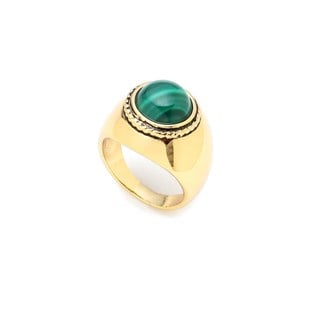 Malachite Power Malahit Doğaltaş Altın Kaplama Yüzük
