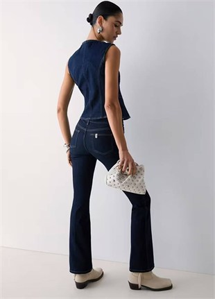 Lacivert Flare Jean Pantolon