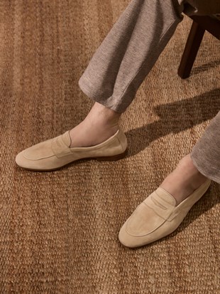 Bej Süet Loafer