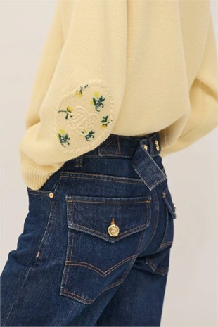 Lacivert Ham Denim Pantolon