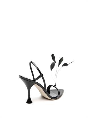 Tüylü Siyah Topuklu Sandalet