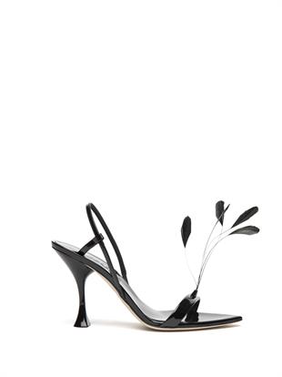 Tüylü Siyah Topuklu Sandalet