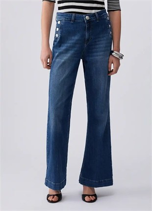 Düğme Detaylı Jean Pantolon