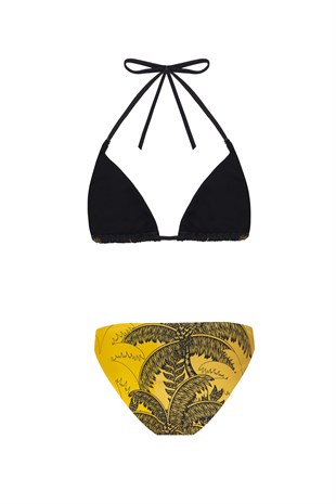 Siyah Hawaii Desen Bikini Takım
