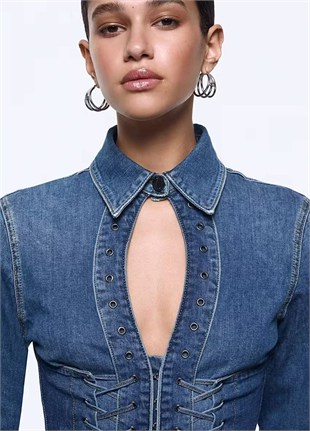 Bağcıklı Denim Gömlek